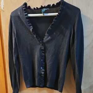 Ralph Lauren Black Ruffle Trim Cardigan